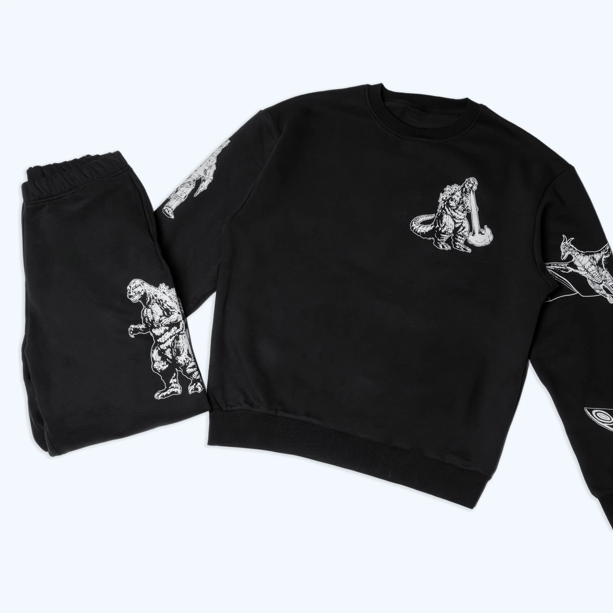 Godzilla Kaiju Print Sweatsuit Set - Black - Image 2