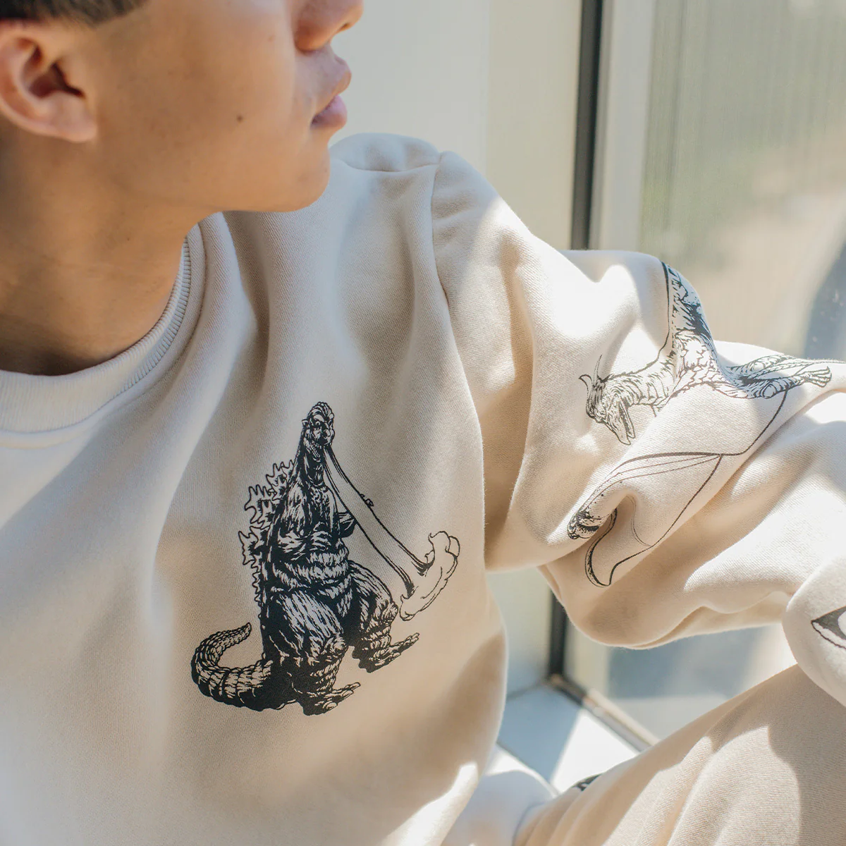 Godzilla Kaiju Print Sweatpants Set - Cream - Image 6